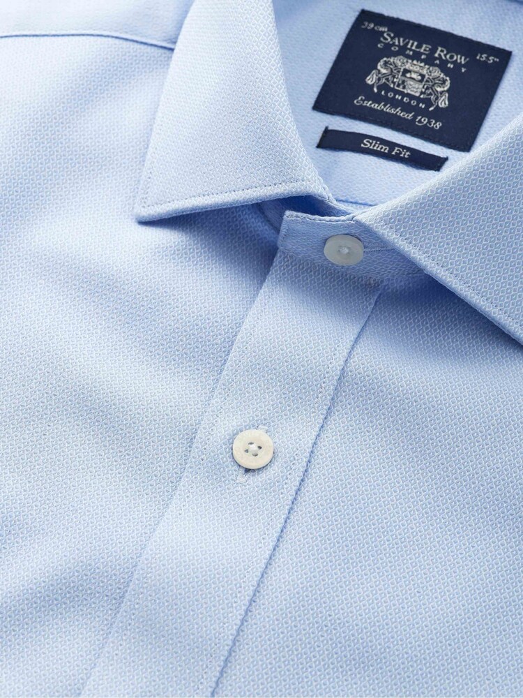 Savile Row Company Slim Blue Textured 100% Cotton Single Cuff Formal Shirt - Image 6 of 6