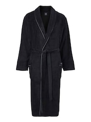 Savile Row Company Fleece Black Dressing Gown With Grey Piping - Image 2 of 4