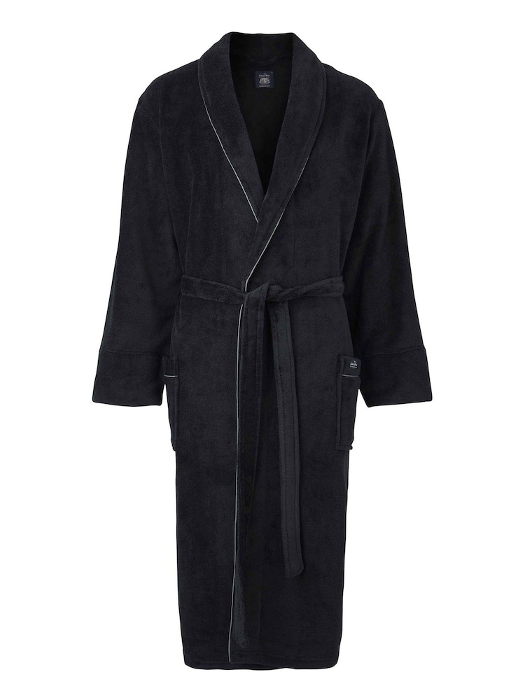 Savile Row Company Fleece Black Dressing Gown With Grey Piping - Image 2 of 4