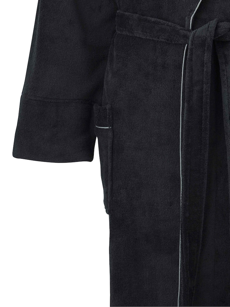 Savile Row Company Black Fleece Dressing Gown With Piping - Image 5 of 5 Savile Row Company Black Fleece Dressing Gown With Piping - Image 5 of 5