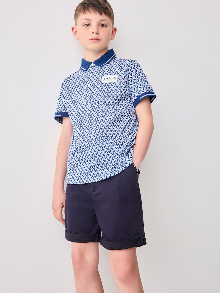 Baker by Ted Baker Printed 100% Cotton Polo Shirt - Image 1 of 8
