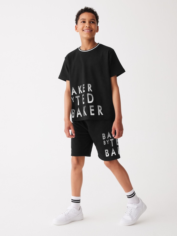 Baker by Ted Baker 100% Cotton Graphic Black T-Shirt and Shorts Set - Image 1 of 9