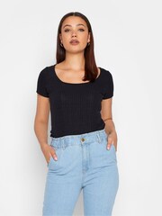 Long Tall Sally Black Ribbed Corset Top - Image 1 of 1