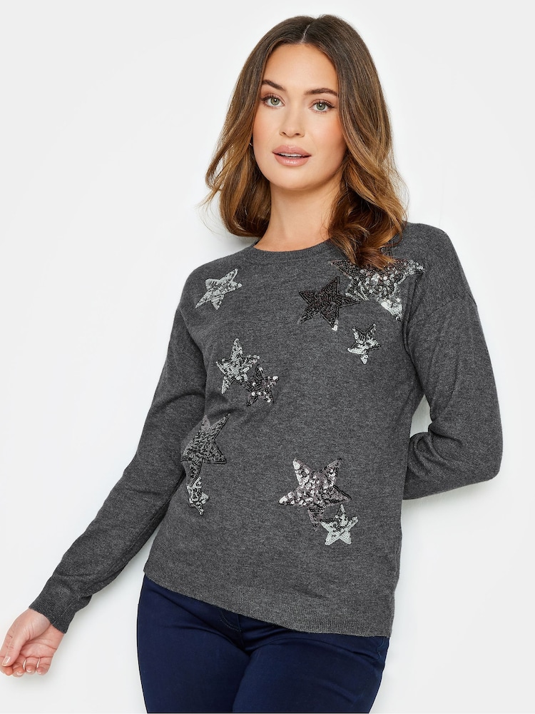 M&Co Grey Petite All-Over Star Jumper - Image 1 of 4