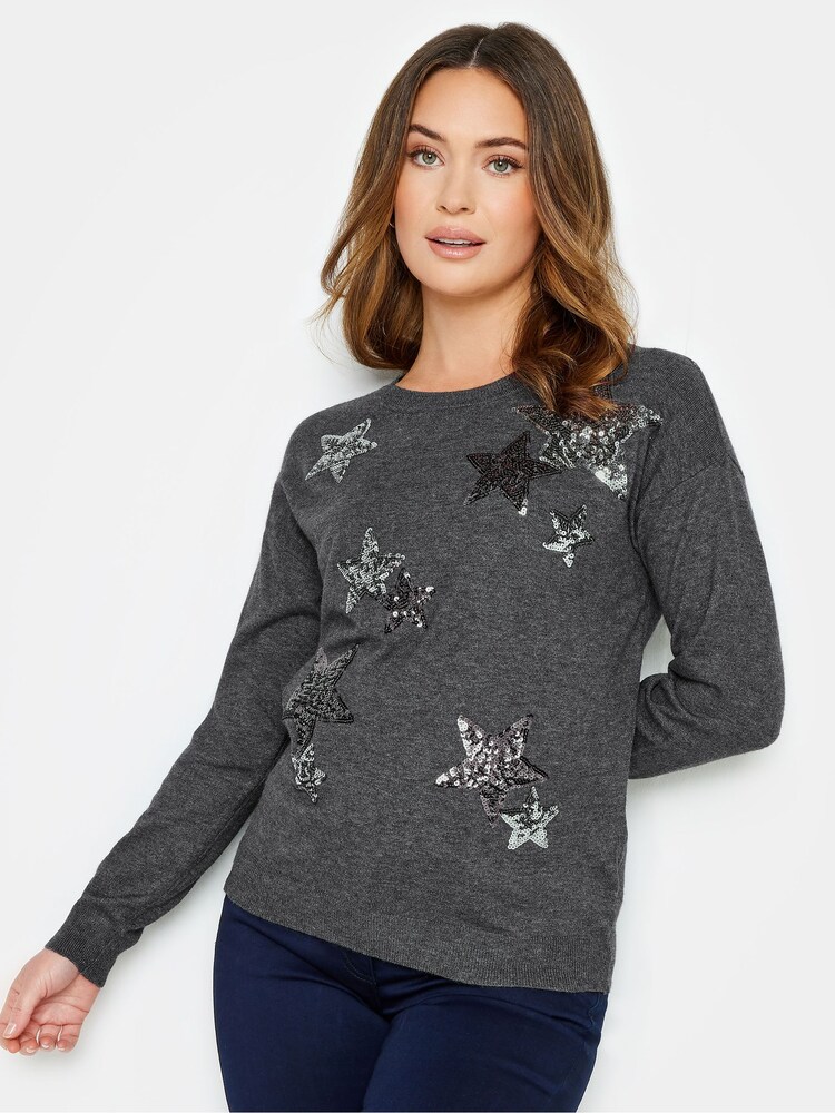 M&Co Grey Petite All-Over Star Jumper - Image 1 of 4 M&Co Grey Petite All-Over Star Jumper - Image 1 of 4