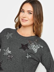 M&Co Grey Petite All-Over Star Jumper - Image 3 of 4