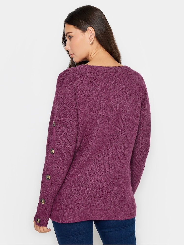 Long Tall Sally Purple Button Sleeve Jumper - Image 2 of 4