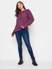 Long Tall Sally Purple Button Sleeve Jumper - Image 3 of 4