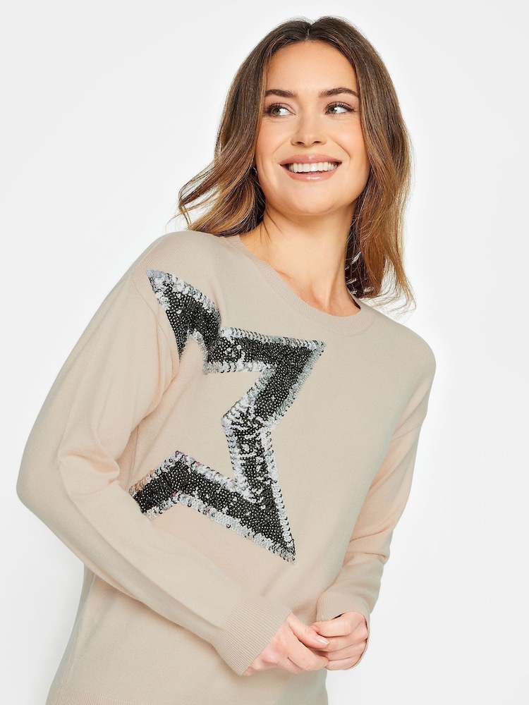 M&Co Pink Large Petite Blush Star Jumper - Image 1 of 4