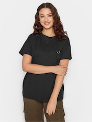 Long Tall Sally Black 100% Cotton Utility Pocket T-Shirt - Image 1 of 4