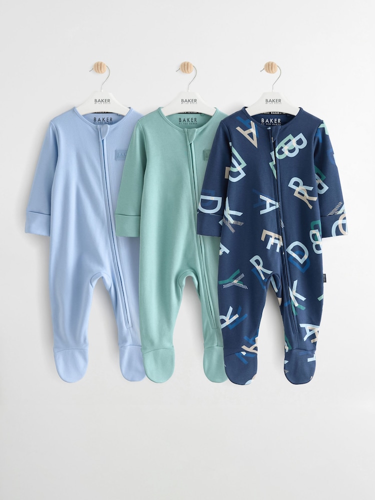 Baker by Ted Baker 100% Cotton Sleepsuit 3 Pack - Image 1 of 7 Baker by Ted Baker 100% Cotton Sleepsuit 3 Pack - Image 1 of 7