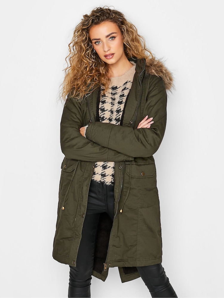 Long Tall Sally Green Faux Fur Trim Parka - Image 1 of 5