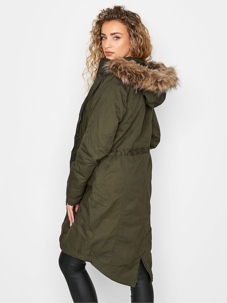 Long Tall Sally Green Faux Fur Trim Parka - Image 3 of 5