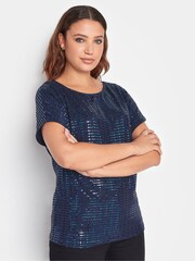 Long Tall Sally Blue Sequin T-Shirt - Image 3 of 4