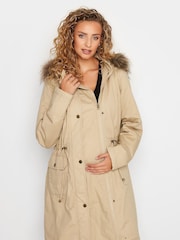Long Tall Sally Natural Maternity Faux Fur Trim Parka - Image 1 of 5