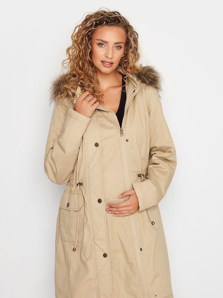Long Tall Sally Natural Maternity Faux Fur Trim Parka - Image 1 of 5