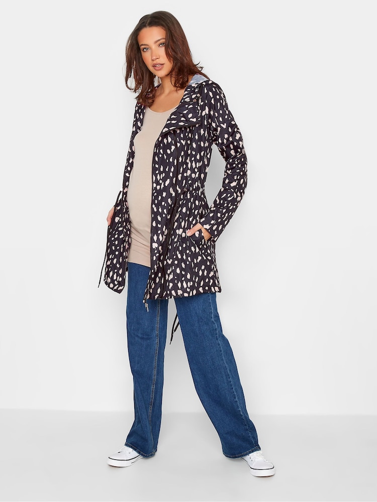 Long Tall Sally Black Maternity Animal Print Pocket Parka - Image 1 of 5