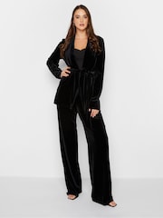 Long Tall Sally Black Velvet Belted Blazer - Image 3 of 4