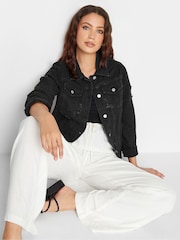 Long Tall Sally Black Distressed Denim Jacket - Image 1 of 4