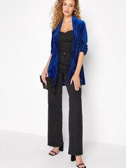 Long Tall Sally Blue Velvet Belted Blazer - Image 3 of 4