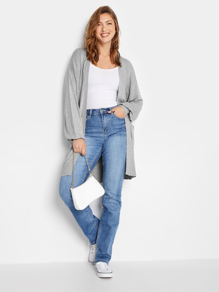 Long Tall Sally Grey Fine Knit Balloon Sleeve Cardigan - Image 3 of 4