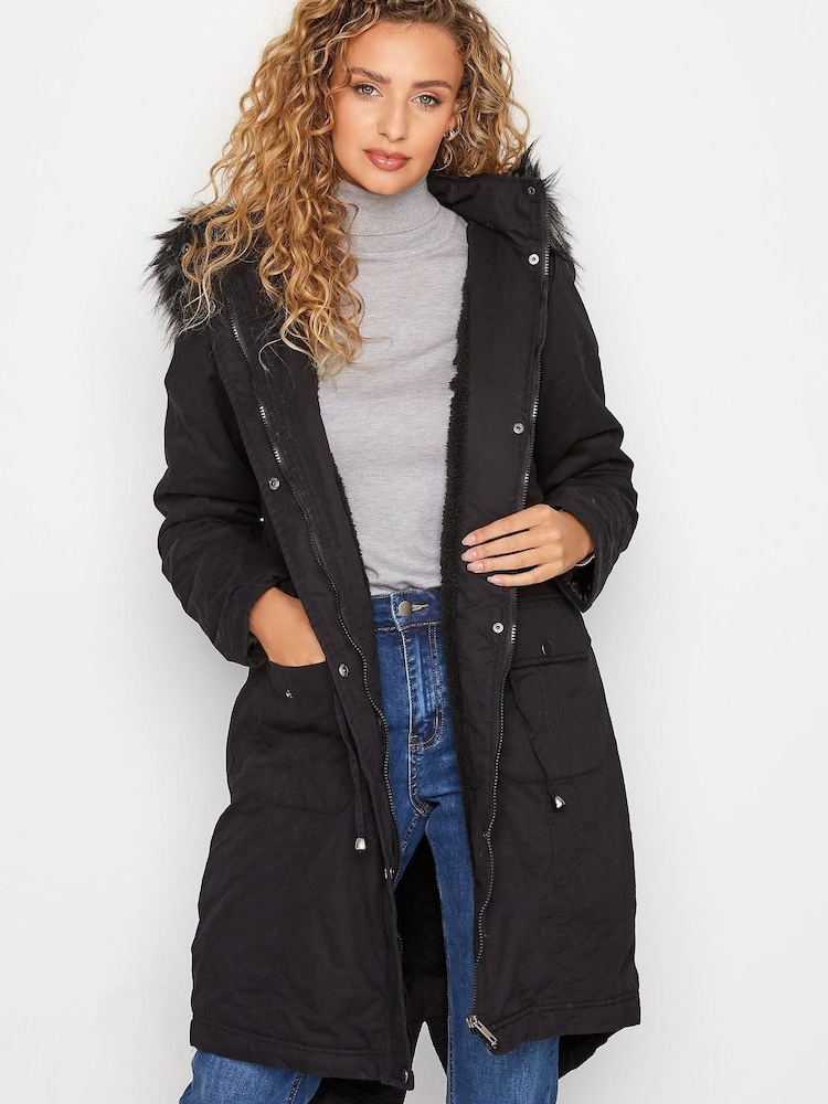 Long Tall Sally Black Faux Fur Trim Parka - Image 1 of 11