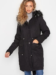 Long Tall Sally Black Faux Fur Trim Parka - Image 3 of 11