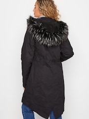 Long Tall Sally Black Faux Fur Trim Parka - Image 4 of 11