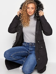 Long Tall Sally Black Faux Fur Trim Parka - Image 9 of 11