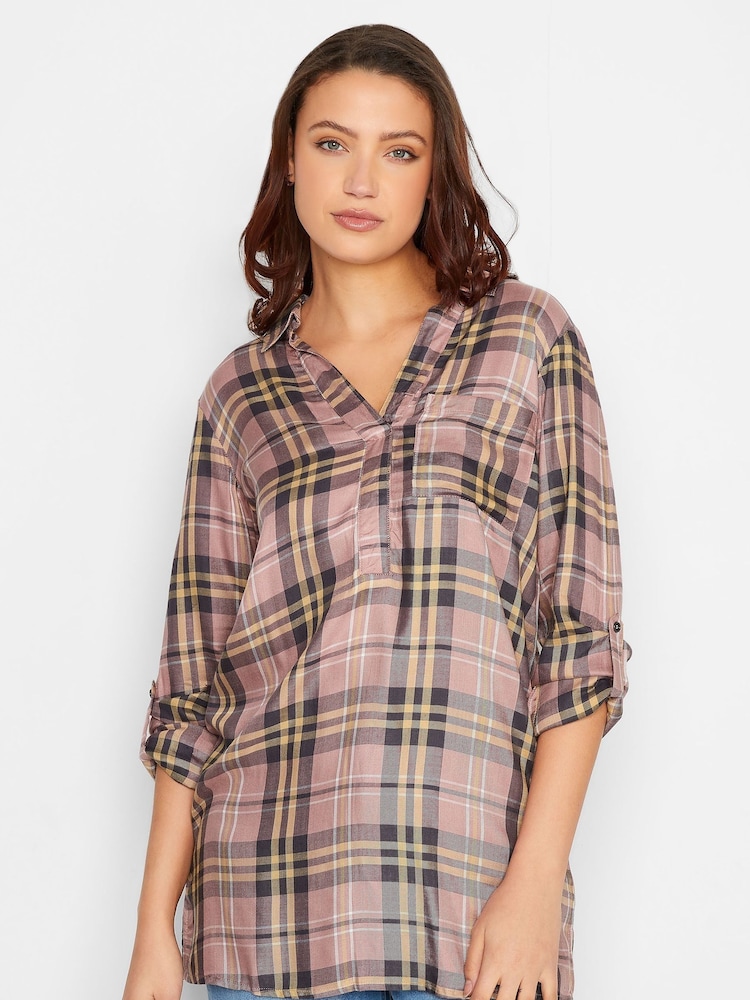 Long Tall Sally Pink Boyfriend Check 100% Cotton Shirt - Image 1 of 4