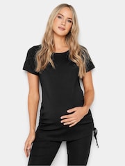 Long Tall Sally Black Maternity Drawstring Ruched T-Shirt - Image 1 of 4