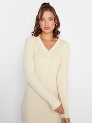 Long Tall Sally Natural Ribbed Long Sleeve Midaxi Dress - Image 4 of 4