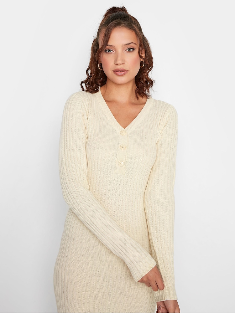 Long Tall Sally Natural Ribbed Long Sleeve Midaxi Dress - Image 4 of 4