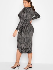 Yours Curve Black London Glitter Wrap Dress - Image 3 of 6