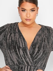 Yours Curve Black London Glitter Wrap Dress - Image 6 of 6