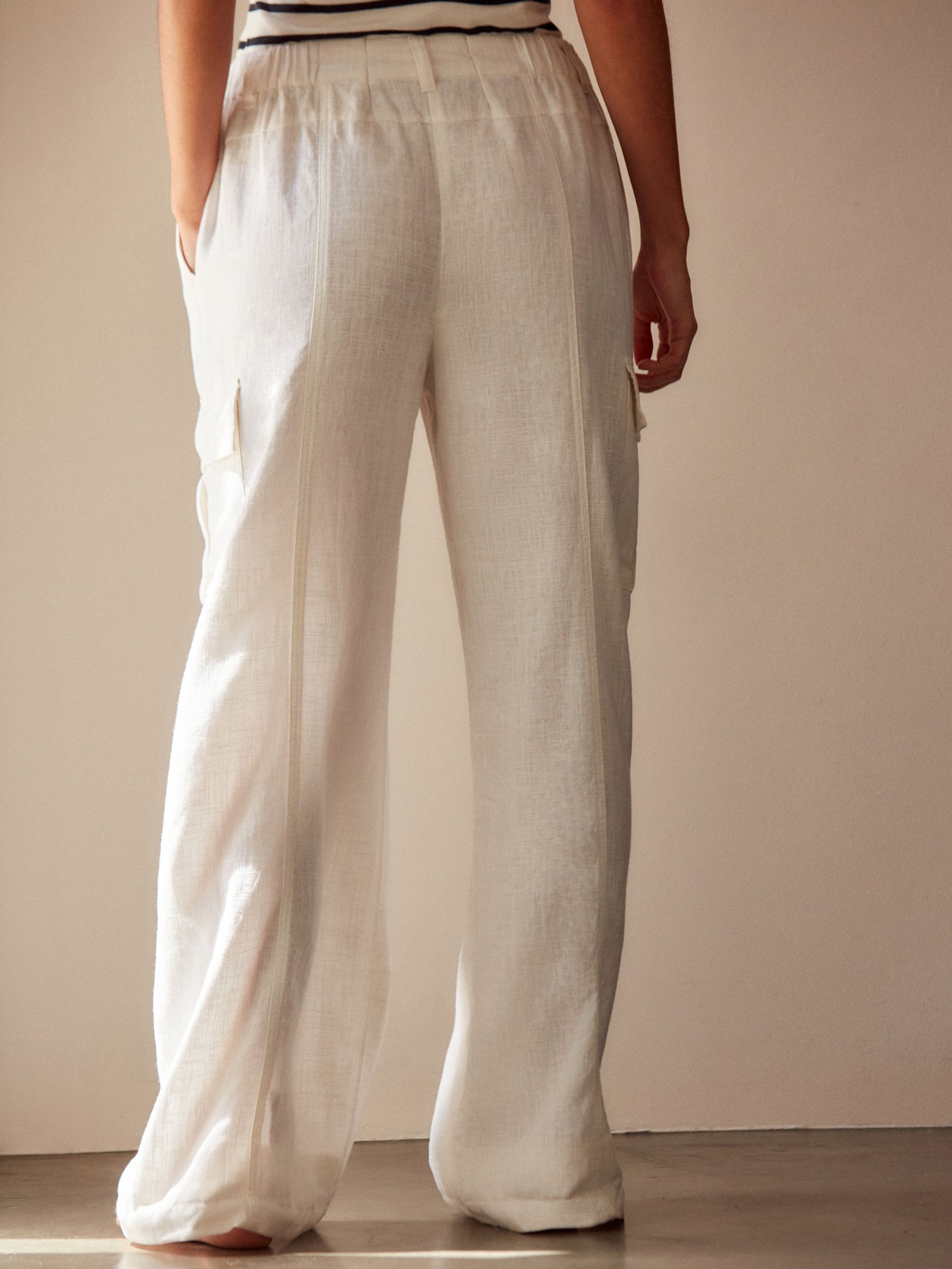 Buy White Linen Blend Cargo Wide Leg Trousers from Next Luxembourg