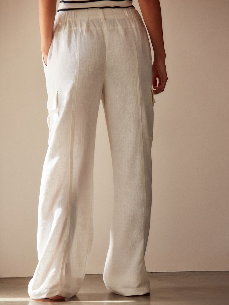 Buy White Linen Blend Cargo Wide Leg Trousers from Next Luxembourg