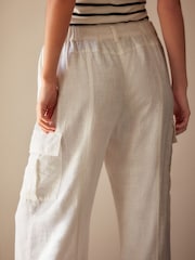White Linen Blend Cargo Wide Leg Trousers - Image 5 of 7