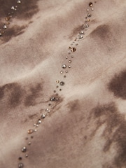 Brown Tie Dye Cowl Neck Sheer Embellished Brown Blouse - Image 7 of 7