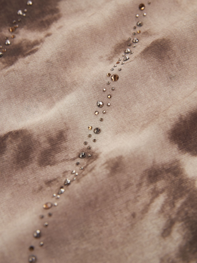 Brown Tie Dye Cowl Neck Sheer Embellished Brown Blouse - Image 7 of 7