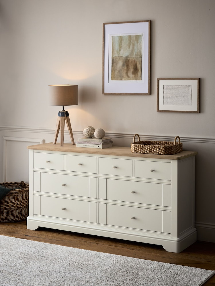Chalk White Hampton Painted Oak Collection 6 Drawer Wide Chest Of Drawers - Image 1 of 7