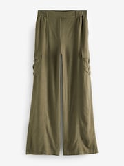 Khaki Green Linen Blend Cargo Wide Leg Trousers - Image 5 of 6