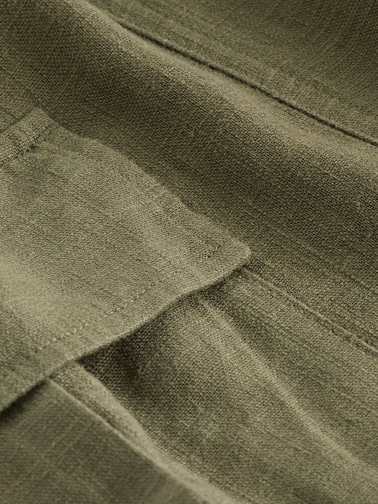 Khaki Green Linen Blend Cargo Wide Leg Trousers - Image 6 of 6