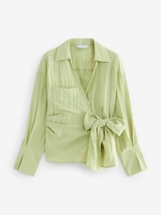 Sage Green Crinkle Long Sleeve Wrap Shirt - Image 5 of 6