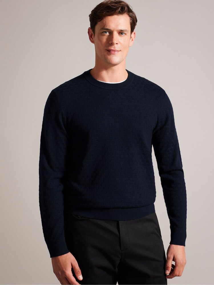 Ted Baker Blue Loung Long Sleeve T Stitch Crew Neck T-Shirt - Image 1 of 5