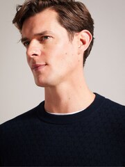 Ted Baker Blue Loung Long Sleeve T Stitch Crew Neck T-Shirt - Image 4 of 5