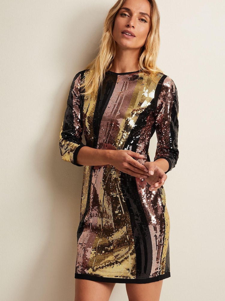 Phase Eight Multi Cassey Rainbow Wave Sequin Black Dress - Image 1 of 6