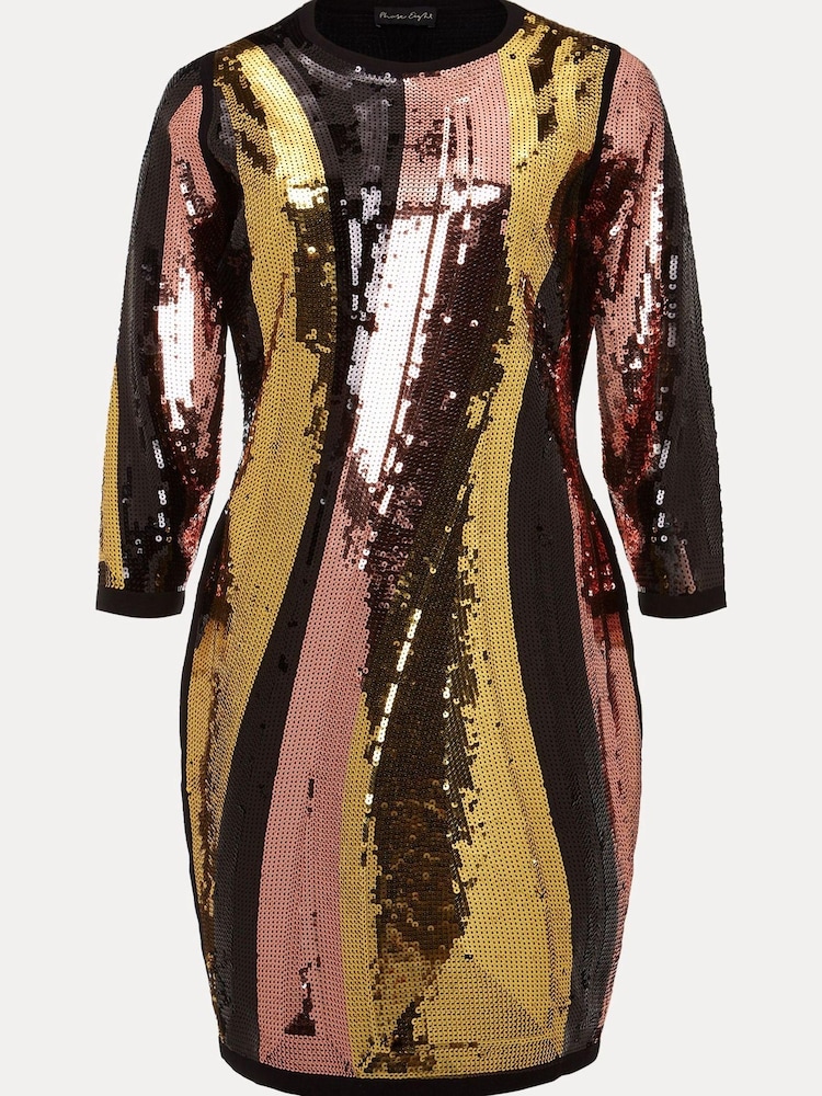 Phase Eight Multi Cassey Rainbow Wave Sequin Black Dress - Image 6 of 6