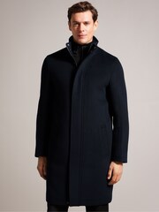 Ted Baker Blue Ederson Wool Blend Funnel Neck Coat - Image 1 of 6