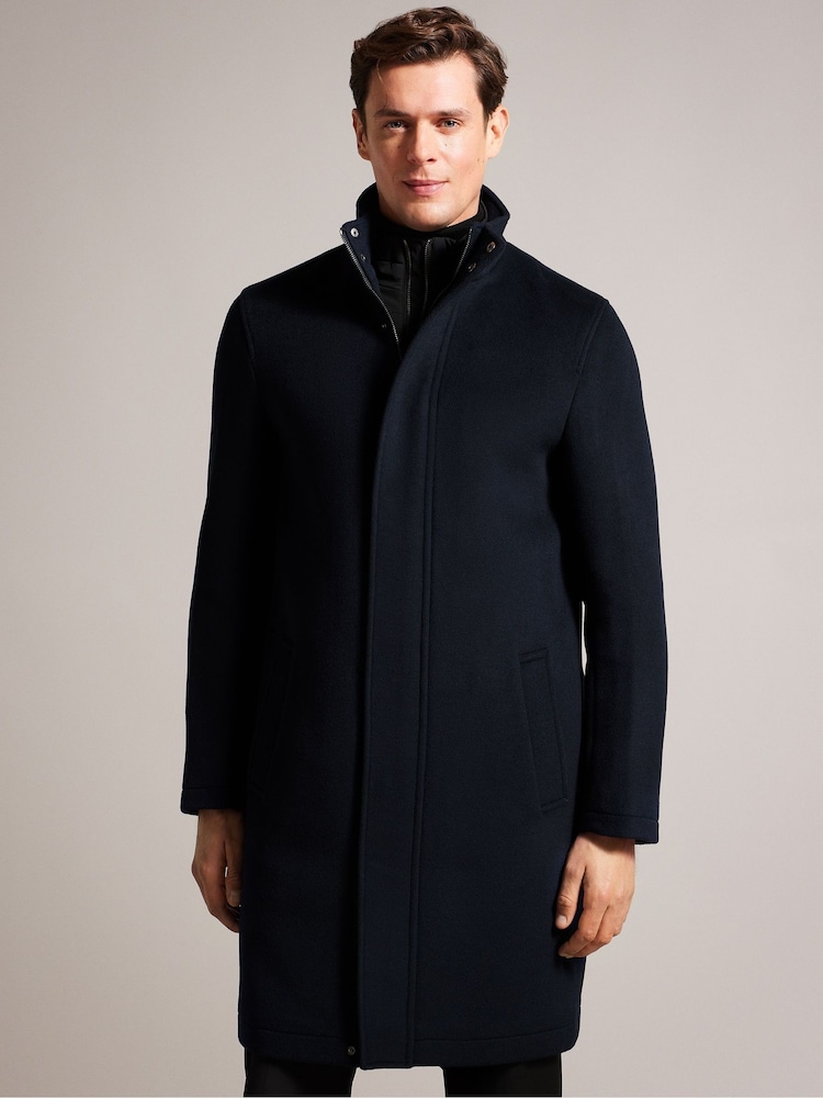 Ted Baker Blue Ederson Wool Blend Funnel Neck Coat - Image 1 of 6